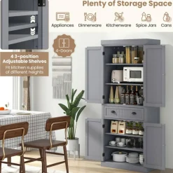 Freestanding Tall Kitchen Cabinet with 3-Position Adjustable Shelves and Large Capacity Drawer