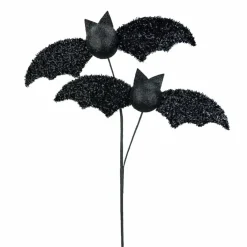 Frizzy Black Bat Spray — 25 Inch Halloween Wreath Pick-57262BK