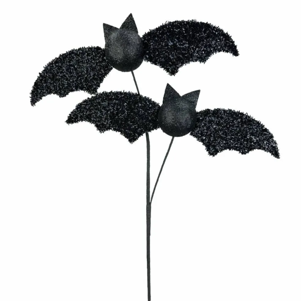 Frizzy Black Bat Spray — 25 Inch Halloween Wreath Pick-57262BK