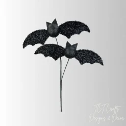 Frizzy Black Bat Spray — 25 Inch Halloween Wreath Pick-57262BK