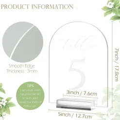 Frosted Acrylic Wedding Table Numbers 1-10 with Stands, 5x7 Inch Arch Table Number Signs for Reception Centerpieces, Party & Event Decor