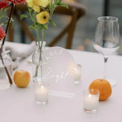 Frosted Arch Acrylic Wedding Table Numbers 1–10 with Stands – 5x7 Inch Minimalist Arched Table Number Set for Wedding Reception, Bridal Shower & Event Table Decor