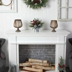 12" Frosted Pinecones & Berries Artificial Arrangement in Vase with Decorative Plaid Bow