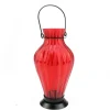 9.5" Frosted Red Ribbed Vase Glass Bottle Tea Light Candle Lantern