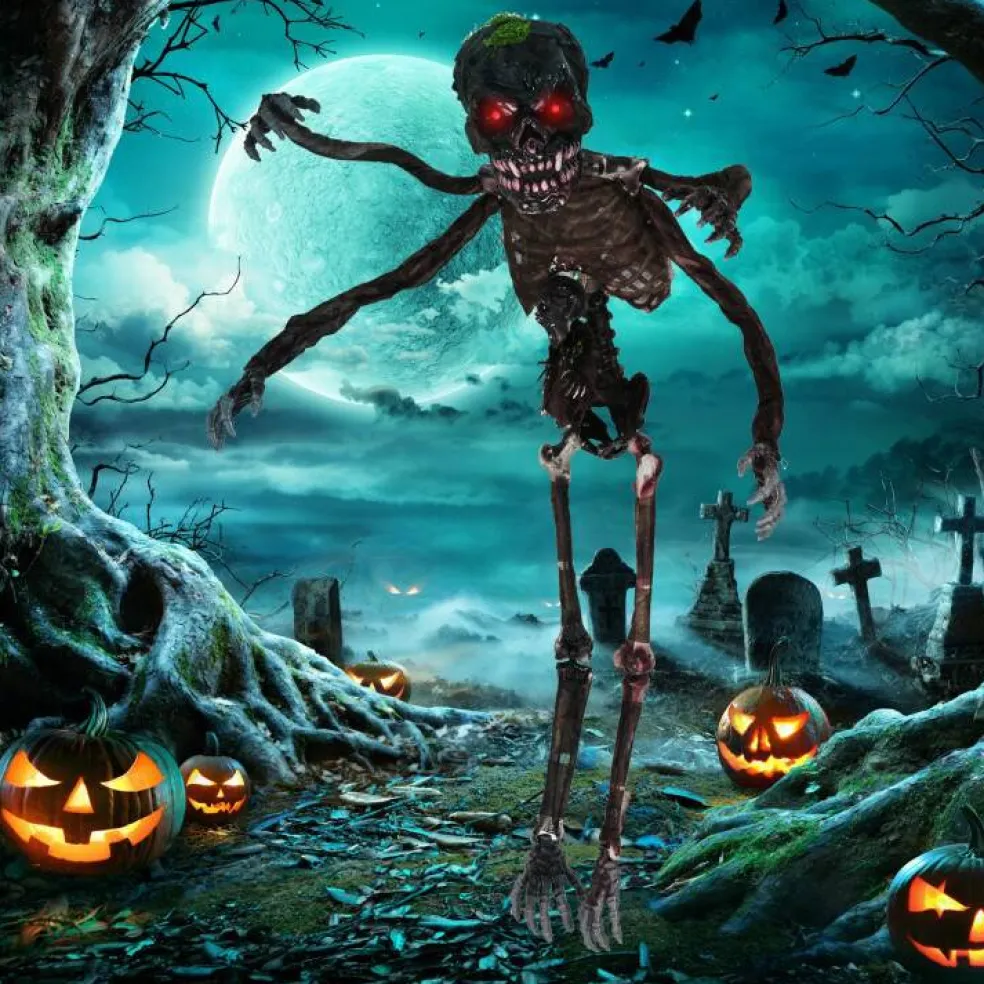 6 Ft Animated Halloween Skeleton Decoration with Sound and Flashing Red Eyes Poseable Arms
