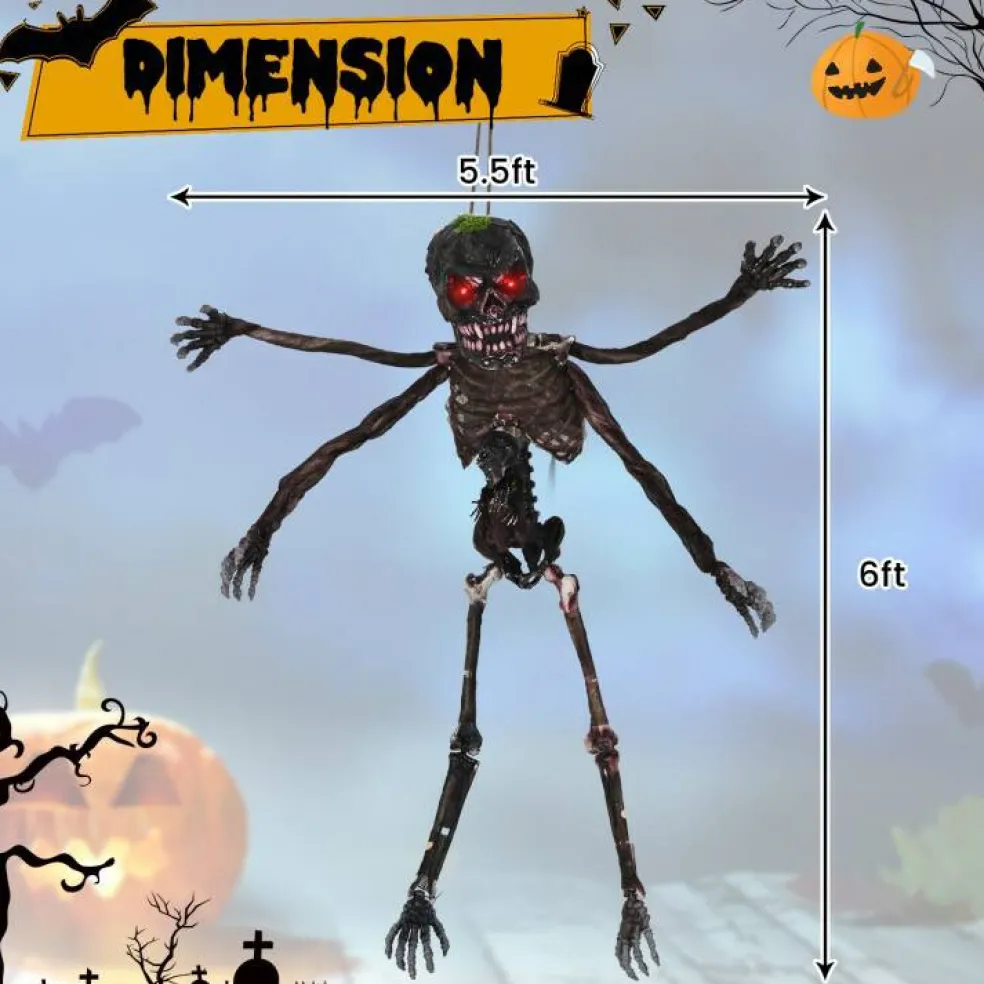 6 Ft Animated Halloween Skeleton Decoration with Sound and Flashing Red Eyes Poseable Arms