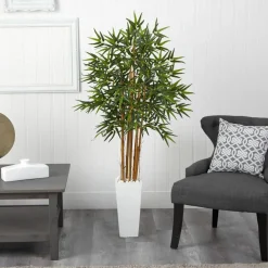 5ft. Artificial Bamboo Tree in White Tower Planter