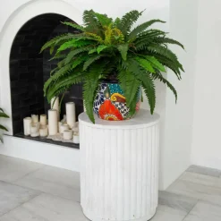 3.5ft Artificial Double Boston Fern in Handmade Mexican Talavera Ceramic Planter