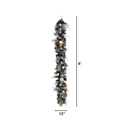 6ft. Artificial Halloween Black Garland with Skulls, Eyeballs & Spiders