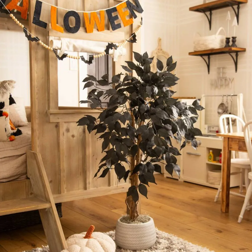 3ft. Artificial Halloween Black Ficus Tree with Natural Trunk