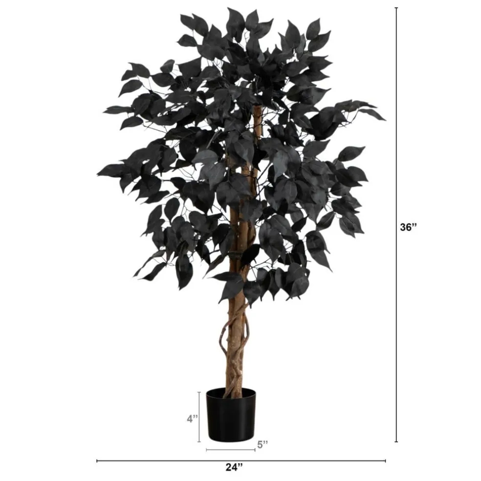 3ft. Artificial Halloween Black Ficus Tree with Natural Trunk
