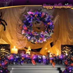 6 Ft Artificial Halloween Garland with LED Lights – Rustic Mixed Ball Hanging Vine String Light Decoration for Mantel, Fireplace, Window, Wall, Kitchen, Indoor & Outdoor Halloween Decor