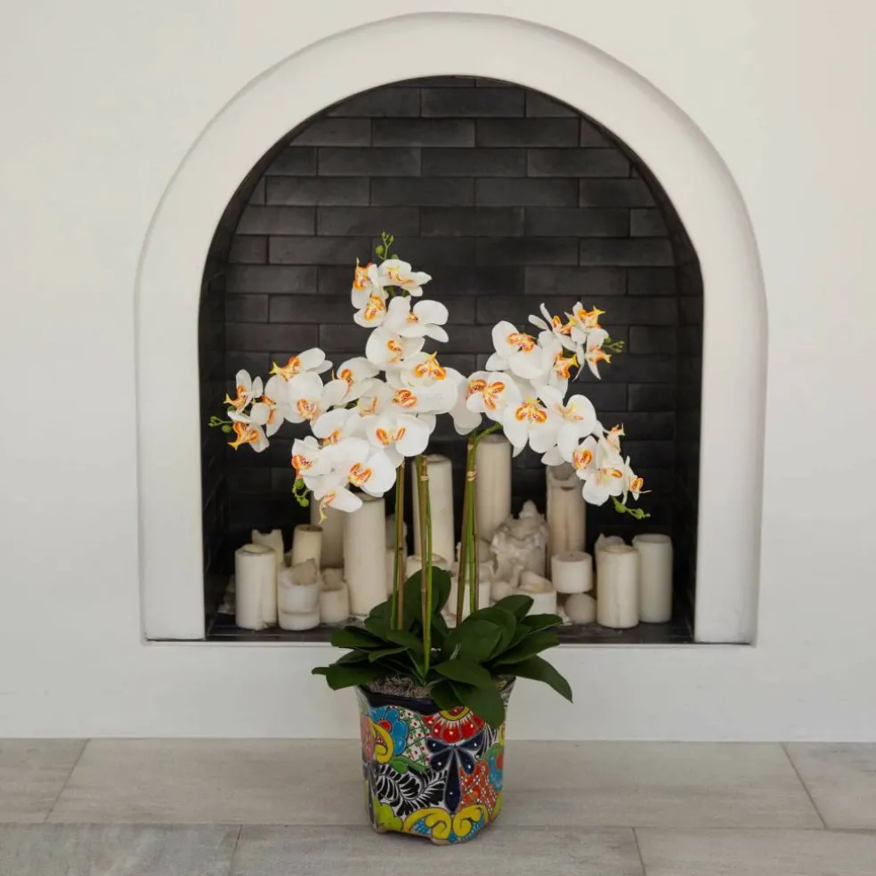 3ft. Artificial Large Orchid Arrangement in Handmade Mexican Talavera Ceramic Planter