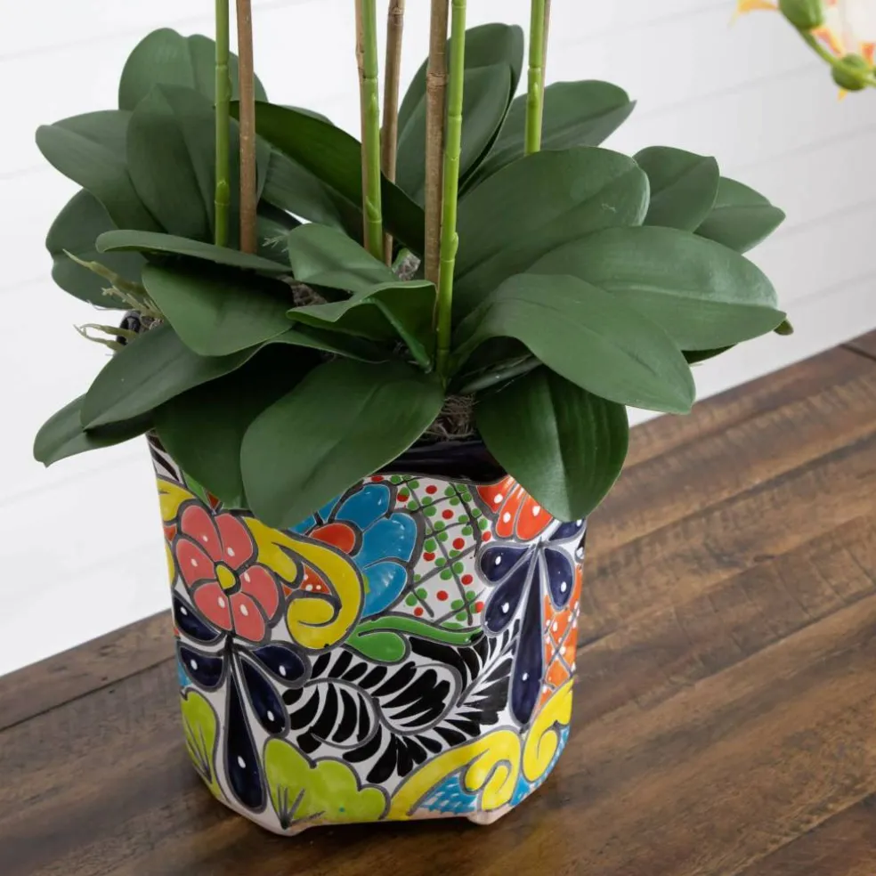 3ft. Artificial Large Orchid Arrangement in Handmade Mexican Talavera Ceramic Planter