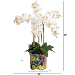 3ft. Artificial Large Orchid Arrangement in Handmade Mexican Talavera Ceramic Planter