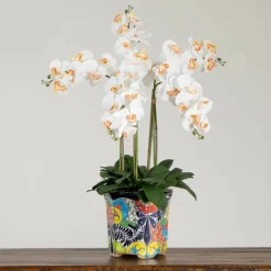 3ft. Artificial Large Orchid Arrangement in Handmade Mexican Talavera Ceramic Planter