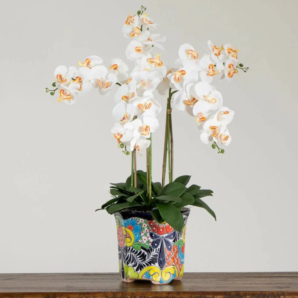3ft. Artificial Large Orchid Arrangement in Handmade Mexican Talavera Ceramic Planter