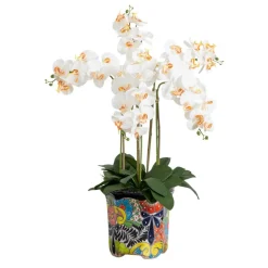 3ft. Artificial Large Orchid Arrangement in Handmade Mexican Talavera Ceramic Planter