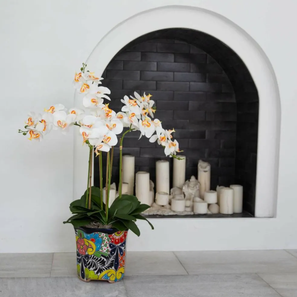 3ft. Artificial Large Orchid Arrangement in Handmade Mexican Talavera Ceramic Planter