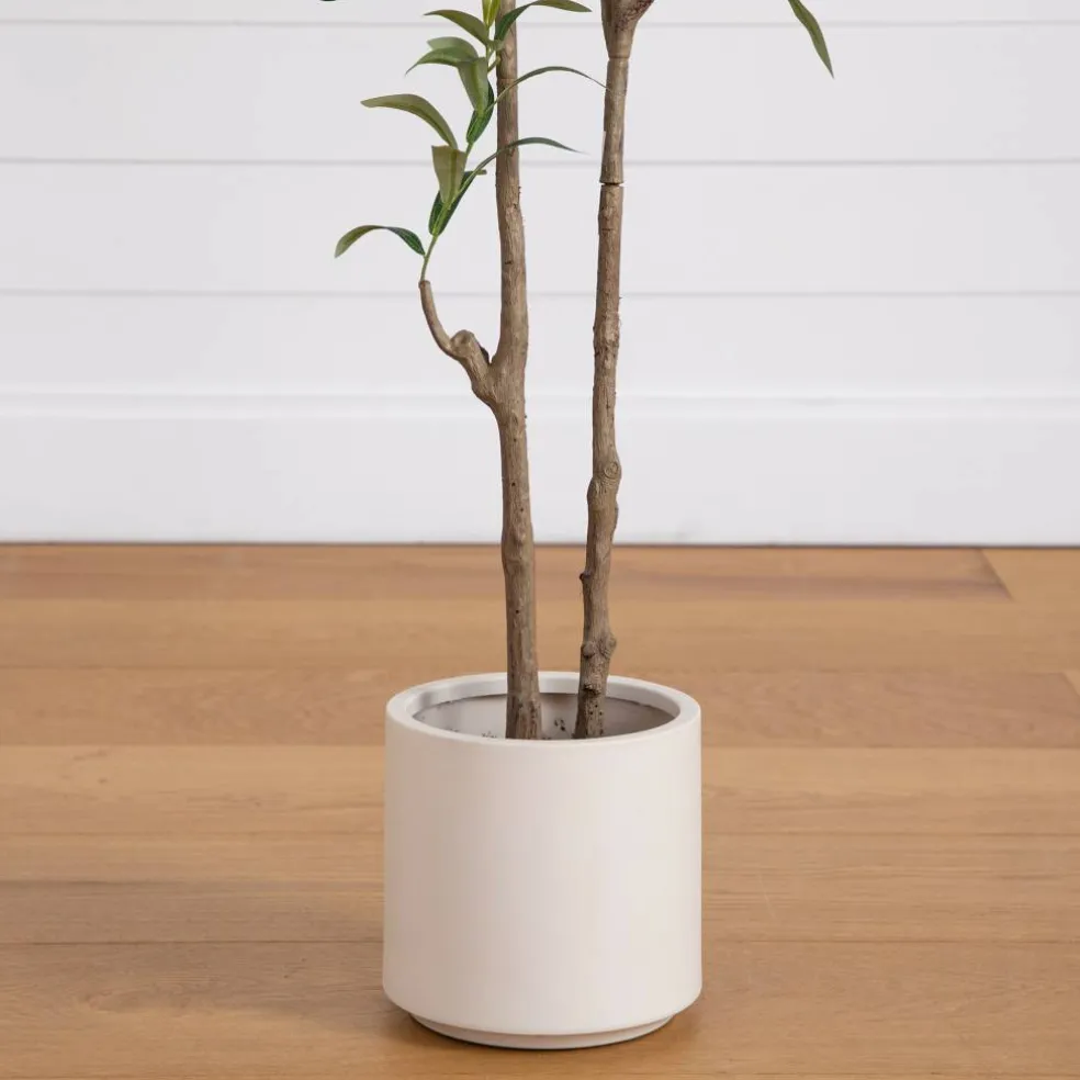 5ft. Artificial Minimalist Olive Tree in White Decorative Planter