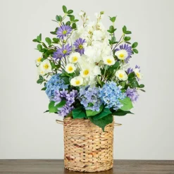 2.5ft. Artificial Mixed Flower & Hydrangea Arrangement in Hyacinth Weave Basket