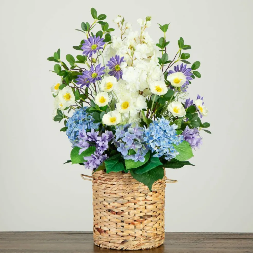 2.5ft. Artificial Mixed Flower & Hydrangea Arrangement in Hyacinth Weave Basket