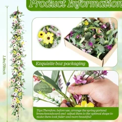 6.5 Ft Artificial Spring Summer Flower Garland with Lavender, Daisy & Wildflower Vines, Handmade Floral Wisteria Garland for Indoor Outdoor Home, Wedding Arch, Mantel & Year-Round Decor