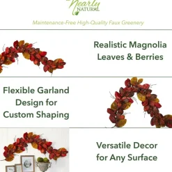 6ft. Autumn Magnolia Leaf with Berries Garland