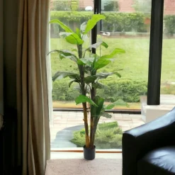 6ft Banana Tree in Black Pot with 27 Silk Leaves, Floral Home by Artificial Flowers