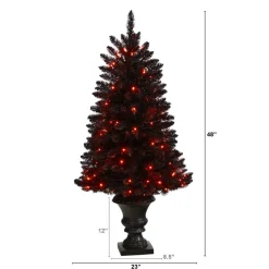 4ft. Black Artificial Halloween Tree in Urn, Orange LED Lights