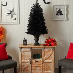 4ft. Black Artificial Halloween Tree in Urn, Orange LED Lights