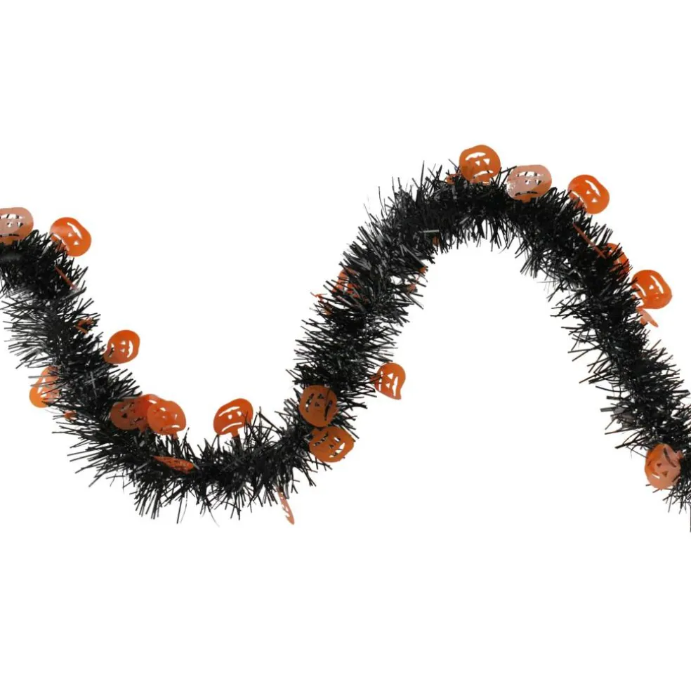 50ft. Black & Orange Jack O Lanterns Halloween Tinsel Garland