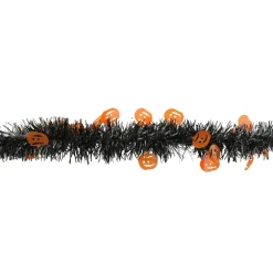 50ft. Black & Orange Jack O Lanterns Halloween Tinsel Garland