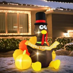 4.6 ft Blow Up Turkey Decoration for Thanksgiving with LED Lights Pumpkin and Outdoor Use