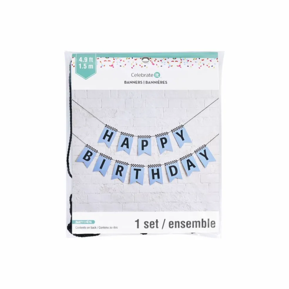 5ft. Blue Happy Birthday Racing Banner Set by Celebrate It™