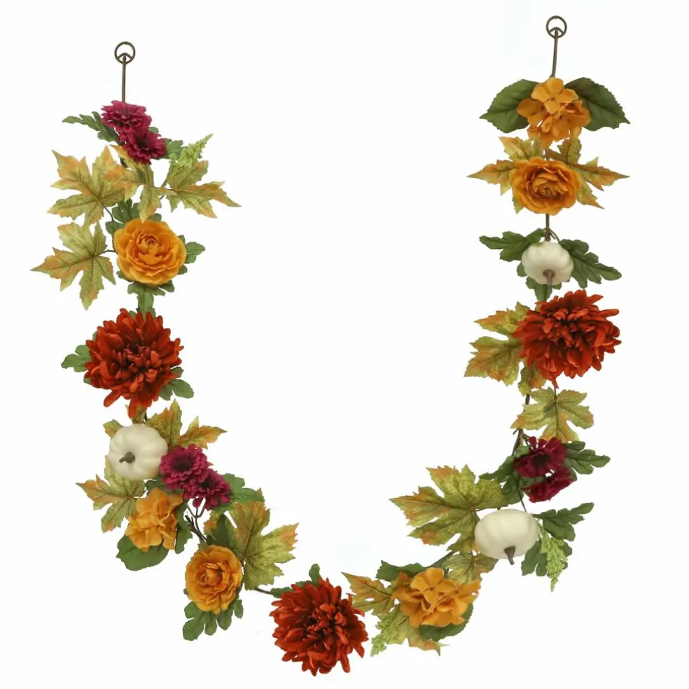 6ft. Cream & Dark Orange Pumpkin & Mum Mix Garland by Ashland®