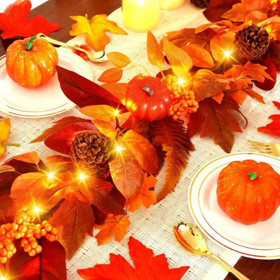 9ft Fall Garland with Lights and Timer for Mantle