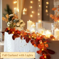 9ft Fall Garland with Lights and Timer for Mantle