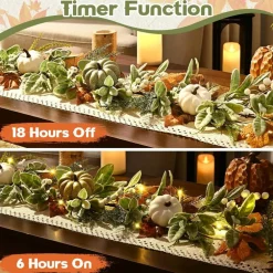 6 Ft Fall Garland with Lights, Autumn Lamb's Ear Pumpkin Leaf Garland Decoration, Lighted Fall Mantle Decor for Fireplace Table Centerpiece Outdoor Home Thanksgiving Party Decor