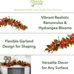6ft. Fall Ranunculus, Hydrangea & Berries Autumn Garland