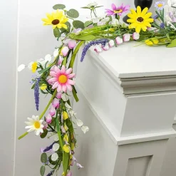 6 FT Farmhouse Spring Garland – Vintage Wildflower & Daisy Floral Garland, Summer Flower Vine for Table Centerpiece, Door Frame, Mantel, Stairs & Railing Decoration