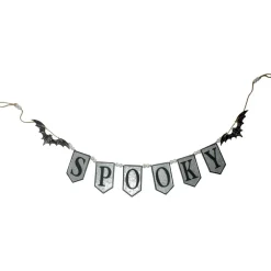 7ft. Gray & Black Metal SPOOKY Halloween Bat Banner