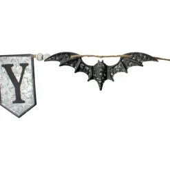 7ft. Gray & Black Metal SPOOKY Halloween Bat Banner