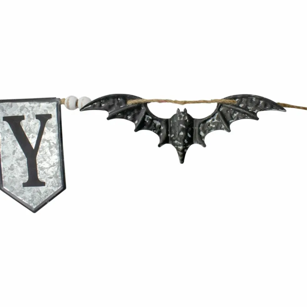 7ft. Gray & Black Metal SPOOKY Halloween Bat Banner