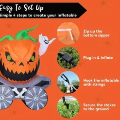 8 FT Halloween Inflatable Pumpkin Carriage Decoration with LED Lights, Blow Up Outdoor Yard Decor, Large Pumpkin Coach Lawn Display for Halloween Party Garden and Haunted House