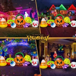 10 FT Halloween Inflatable Pumpkin Ghost Combo, LED Lighted Blow Up Halloween Decorations Outdoor with Candy Eyeball Design, Yard Lawn Garden Party Decor