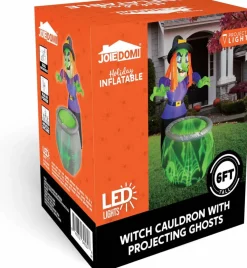 6 FT Halloween Inflatable Witch and Cauldron Decoration with LED Ghost Light, Rotating Projector Blow Up Yard Decor for Outdoor Lawn Garden Party Haunted House Halloween Display