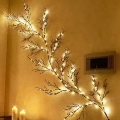 6FT LED Willow Vine Fairy Lights – 120 Warm White Plug-In Branch Garland, Brown Artificial Twig Light String for Indoor/Outdoor Home, Fireplace, Wall, Christmas & Holiday Decor