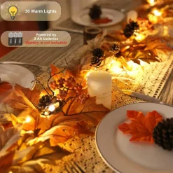6 FT Lighted Fall Garland with Lights Autumn Automatic ON/Off Timer