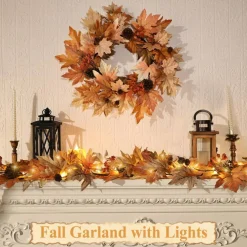 6 FT Lighted Fall Garland with Lights Autumn Automatic ON/Off Timer